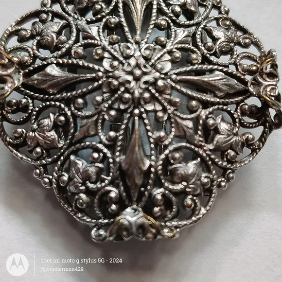 🗼A-F Paris France Brooch Art Nouveau Silver Filigree Clip Vintage - Picture 5 of 10